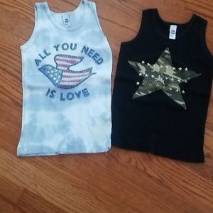 Set of 2 girls tanks, camo & flag design, size 6